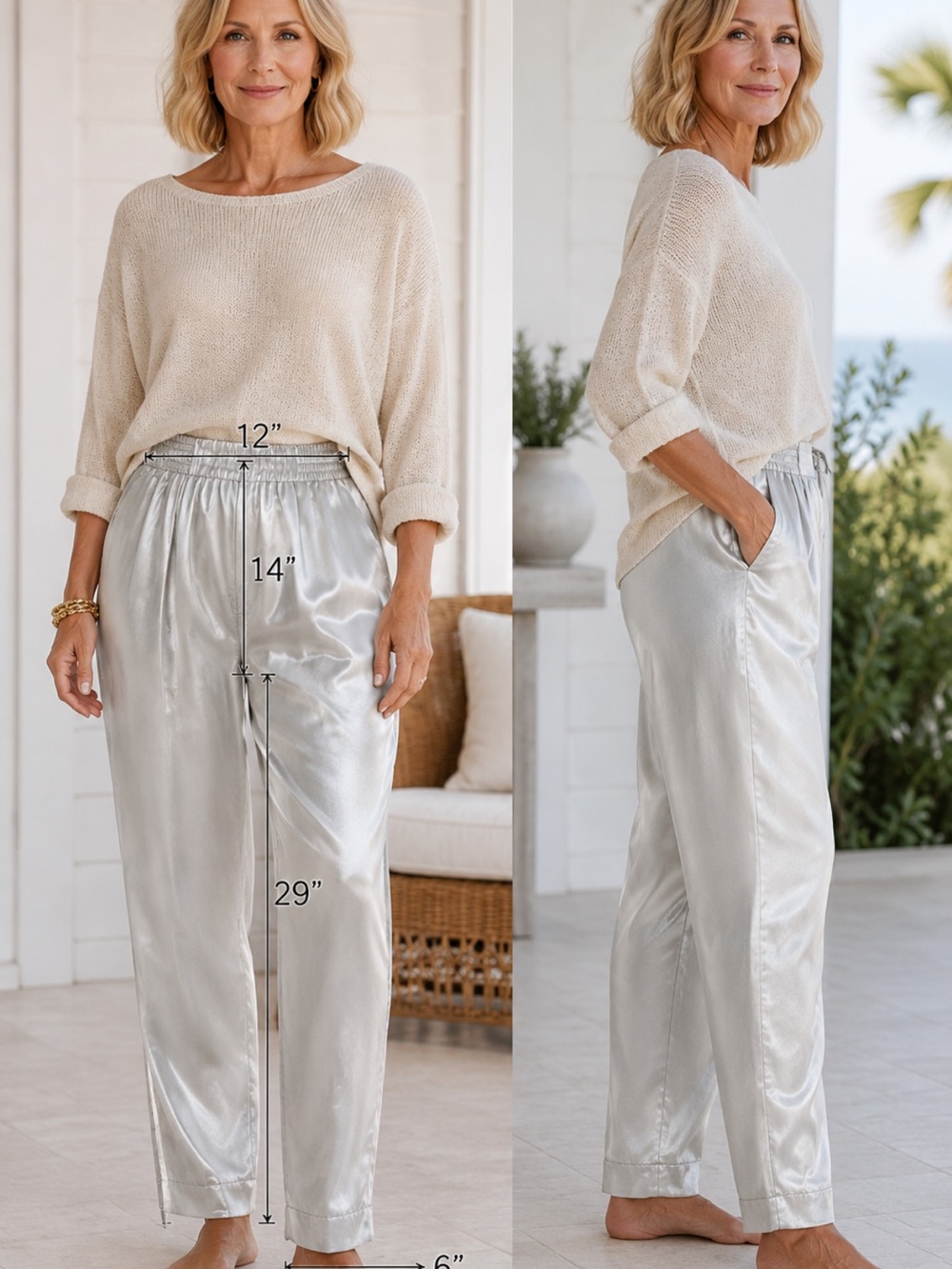 Relaxed Satin Jogger Pants in Silver